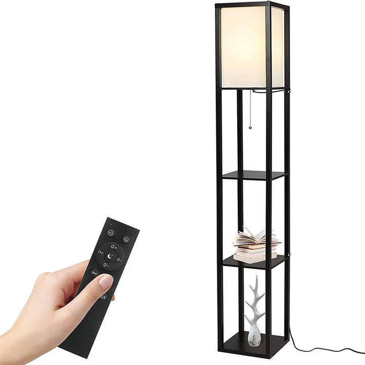 Luxury Nordic Modern Wooden Shelf Night Standing Floor Lamp Black for Living Room