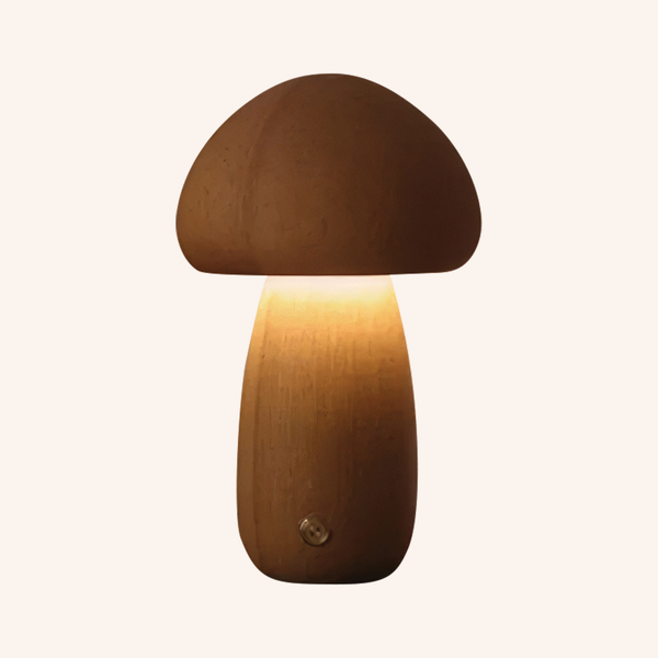 Lampe de Bureau Ihkari Champignon | Lumière de Nuit Rechargeable et Décorative en Bois